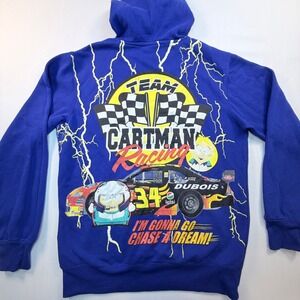 South Park Team Cartman Racing Hoodie Mens Medium Blue NASCAR Inpired Graphic